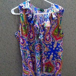 Women's Plus Size Sleeveless Ruffle Top Paisley..